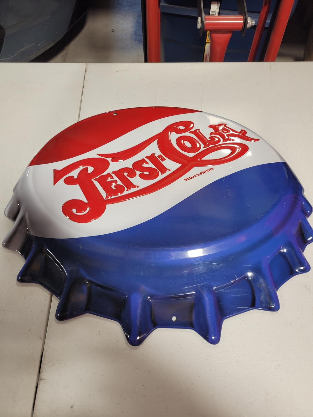 Pepsi Bottle Cap Wall Sign - Red White Blue